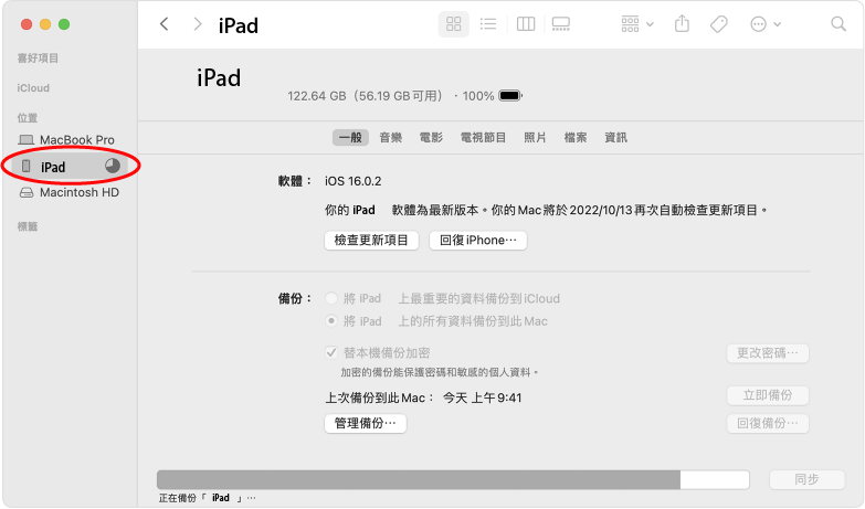 找到要备份的 iPad 设备